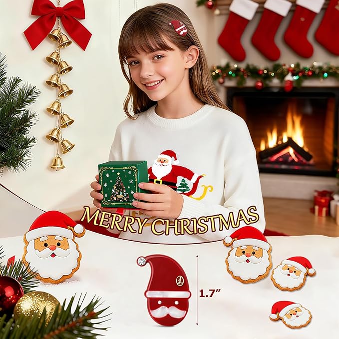 Premium Christmas Hair Clips for Women, Small Cute Acetate Hair Duckbill Clips for Girls, Kids Hair Accessories for Girls with Gift Box-SANTA SMILES