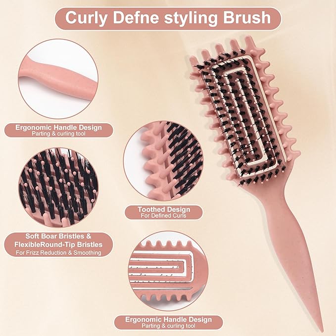 Curly Hair Brush Defining, Vented Curl Defining Brush for Effortlessly Detangling Shaping and Styling Women's Men's Curls on All Wet or Dry Hair Types, Reduces Frizz (Beige)