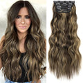 KooKaStyle Clip in Synthetic Hair Extensions Long Wavy 4PCS Thick Hairpieces Brown mix Sandy Blonde Fiber Double Weft Natural Hair Extensions 20 Inch for Women