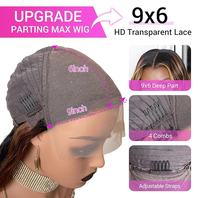 36 Inch Ombre Lace Front Wigs Human Hair Pre Plucked 1B/30 9x6 HD Lace Highlight Lace Fron Wigs Body Wave Lace front Human Hair Wig Glueless Colored Wig…