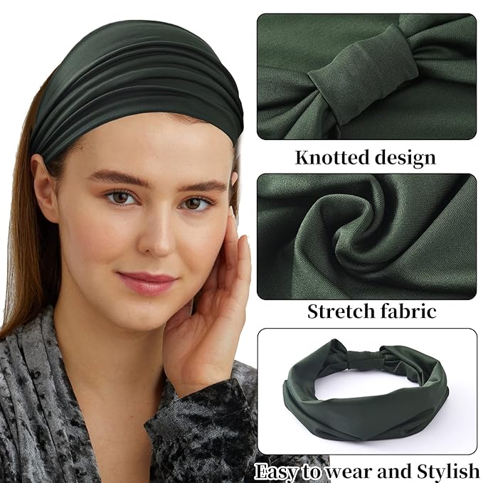 Yeshan Wide Headbands for Women Large African Bandana headband Non Slip Boho Head bands Yoga Running Sports Workout Gym Turbans Thick Head band,pack of 6