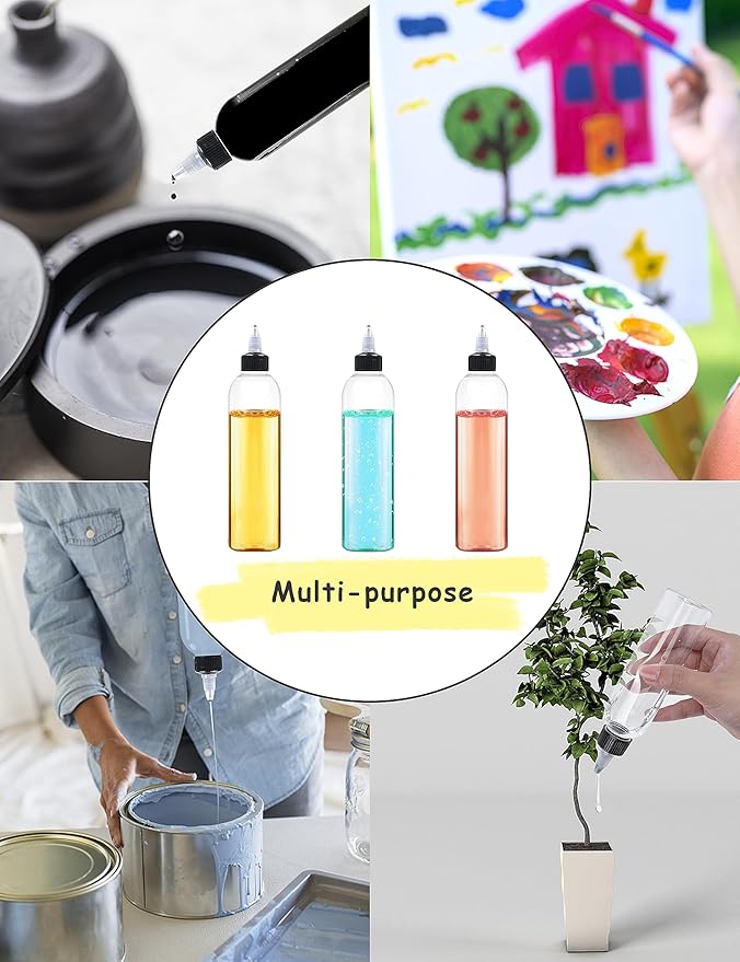 6 Pcs 8oz Plastic Squeeze Bottles with Twist Top Cap, 250ml Clear Dispensing Bottles, Empty Squirt Bottle for Liquids, Sauces, Arts, Crafts, Travel