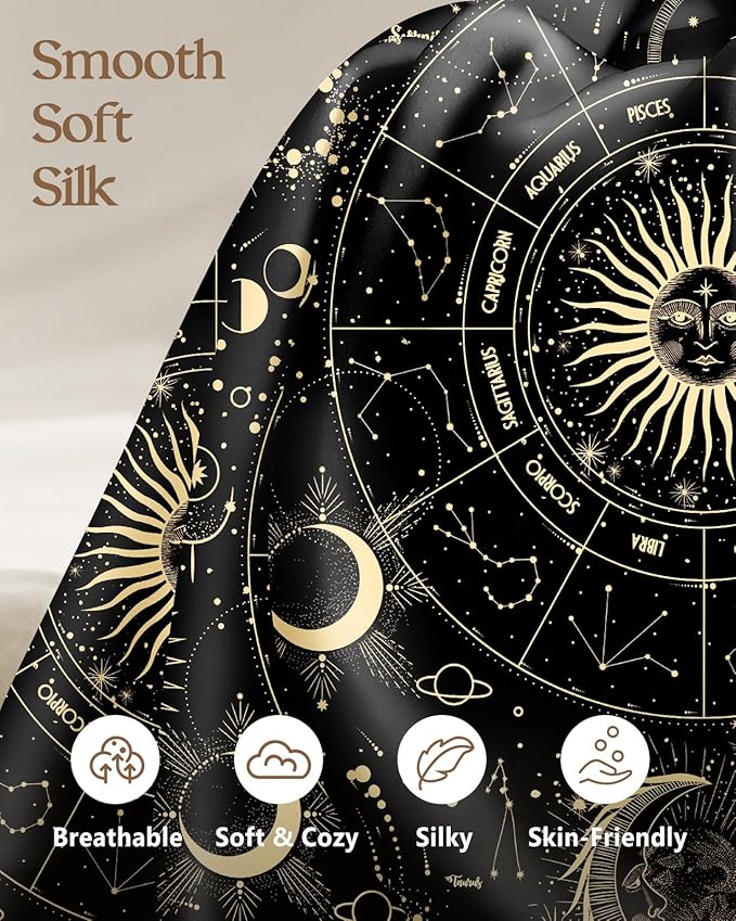 2 Pack Mulberry Silk Pillowcase for Hair and Skin - Standard Size 20 x 26 Inches with Hidden Zipper Sun Moon 19 Momme Soft Sleeping Silk Pillow Case for Women, Moms