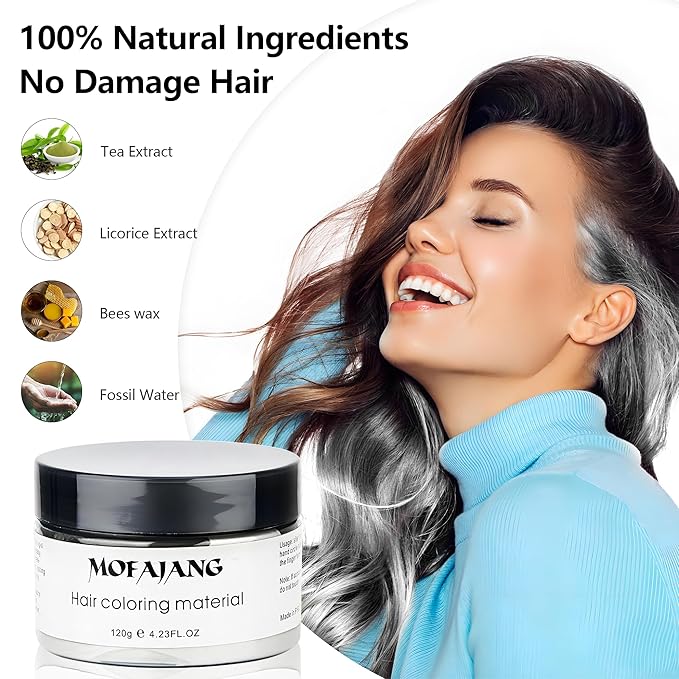 White Hair Color Wax Pomades 4.23 oz - Natural Hair Coloring Wax Material Disposable Hair Styling Clays Ash for Cosplay, Party (White)