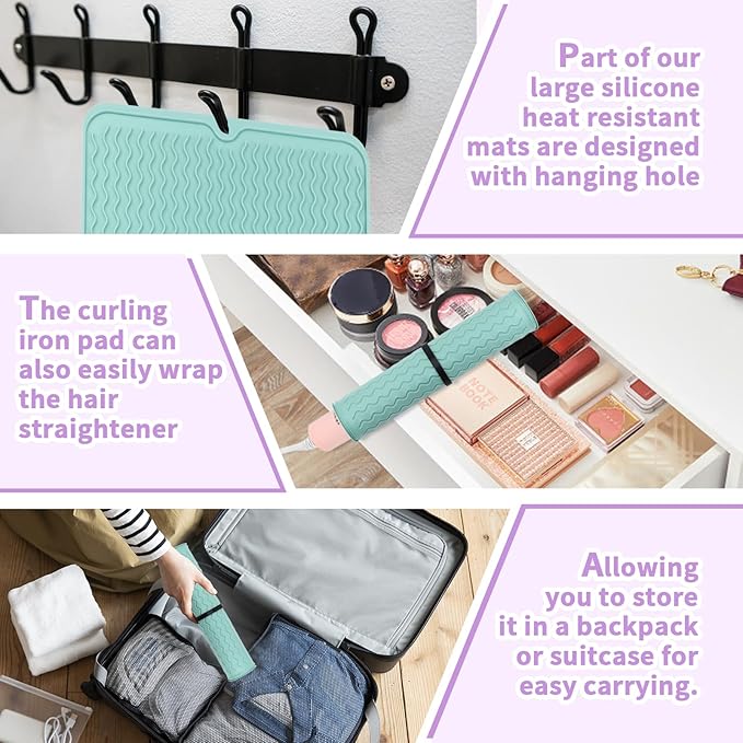 Oversize Silicone Heat Resistant Mat, Heat Mat with Velcro for Curling Iron, Travel Cover Cushion for Curling Irons, Hair Bands and Styling Tools(15.7" X 11.8") (Pink)