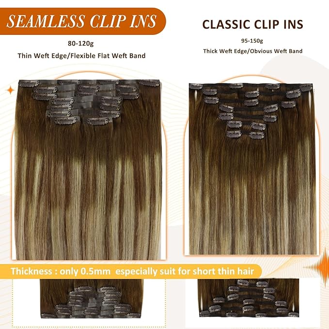 Full Shine Clip in Extensions Real Human Hair Balayage Hair Extensions for Women Medium Brown to Honey Blonde and Platinum Blonde and Light Brown for Short 12 Inch 8 PCS 95 G