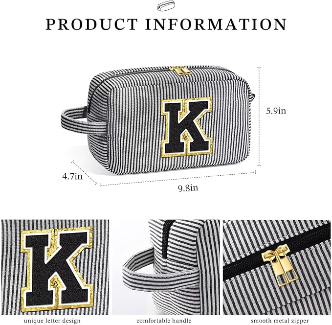 YOOLIFE Gifts for Women, Personalized Birthday Gifts for Women Girlfriend Her Friend Mom Grandma Daughter Wife, Bridesmaid Gifts, Monogram Initial Girls Preppy Makeup Bag I