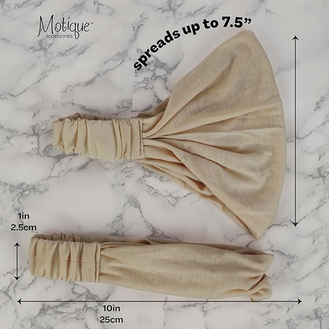 Motique Accessories Tan Wide Cotton Head Band Solid Boho Yoga Style Soft Hairband for Women