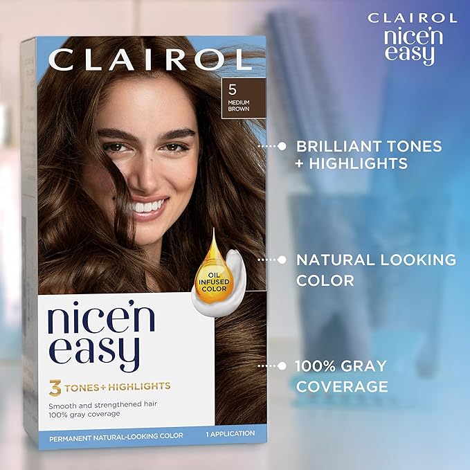 Clairol Nice'n Easy Permanent Hair Dye, 4G Dark Golden Brown Hair Color, Pack of 1