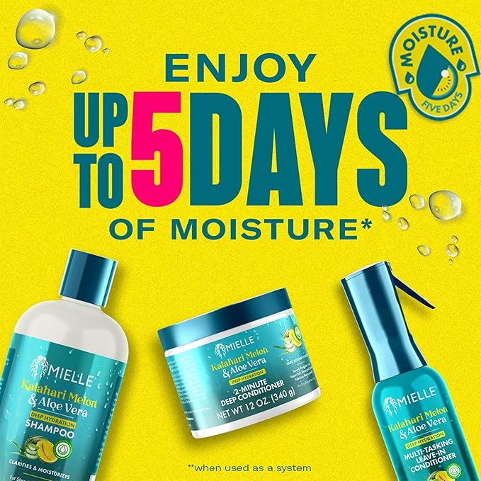 Mielle Kalahari Melon & Aloe Vera Multi-Tasking Leave In Conditioner Spray - 3-in-1 Hair Detangler Spray, Curl Refresher & Moisturizer for Dry, Curly & Textured Hair - Up to 5 Days of Moisture (6.7oz)