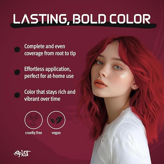 Splat Crimson Obsession Semi Permanent Hair Dye Kit with Bleach, 1 Application, Includes Red Hair Dye, Oxide & Bleach Powder, Vegan & Cruelty Free Hair Color