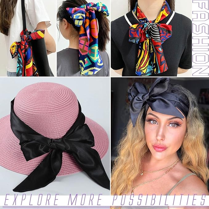 XTREND 2Pcs Satin Edge Scarves for Wig 58 Inch Women's Laying Scarf for Lace Wig Non Slip Hair Wrap Wigs Grip Band for Yoga, Makeup, Facial, Sport (1pc Pink#+1pc Black#)
