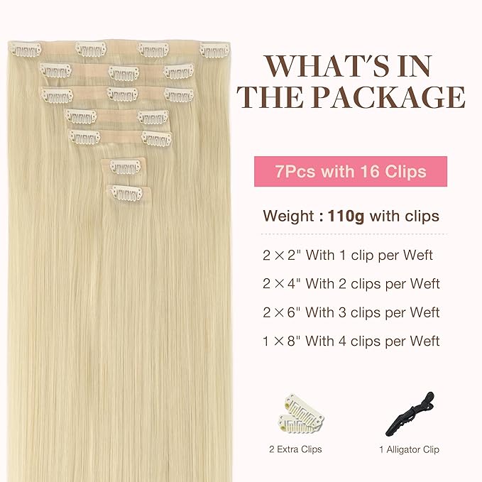 GOO GOO Clip in Hair Extensions Real Human Hair, Remy Human Hair Extensions Clip ins for Women, Natural Human Hair, 12inch 85g 7Pcs, #60A Platinum Blonde