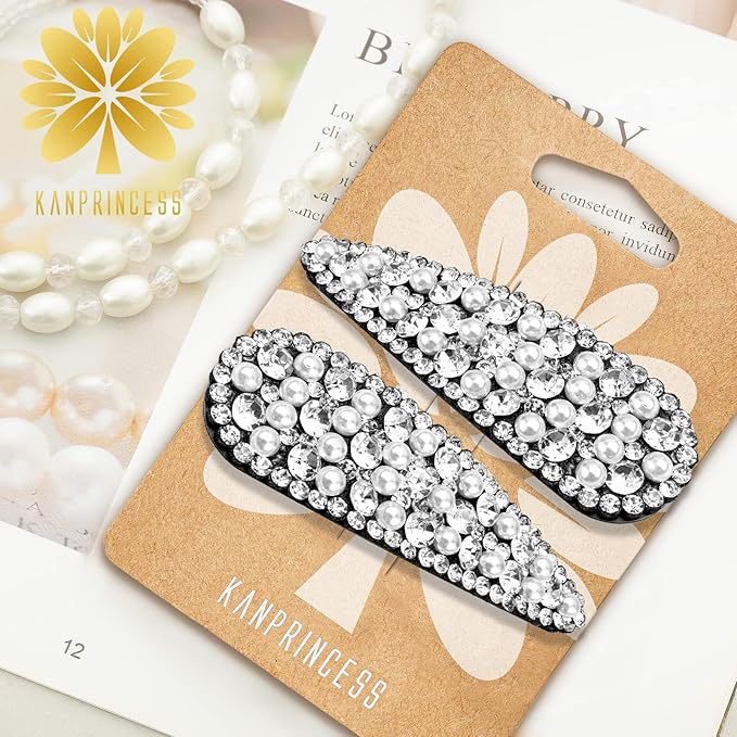 2PCS Rhinestone Hair Clips,Snap Hair Accessories,Decorative Hair Clips,Rhinestone Barrettes For Women Girls(SET12)