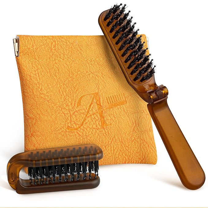Hair Brushes for Women, Foldable Mini Travel Boar Bristle Small Hair Brush for All Hair Types Travel Size HairBrush, 1-Pack
