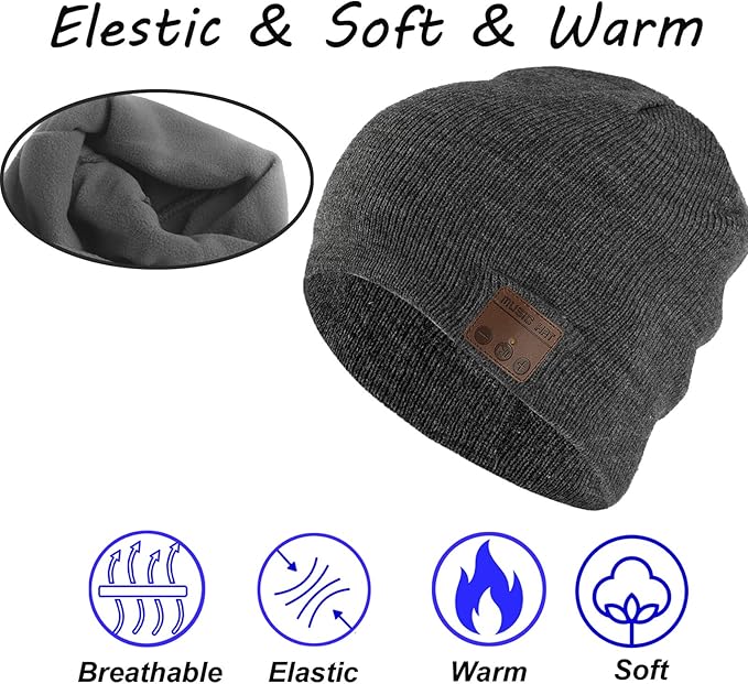 Wireless Music Beanie Hat for Men Women Music Beanie with Headphones Headset Stereo Speakers Microphone Cap Hat Boys Girls Teens Tech Beanie hat