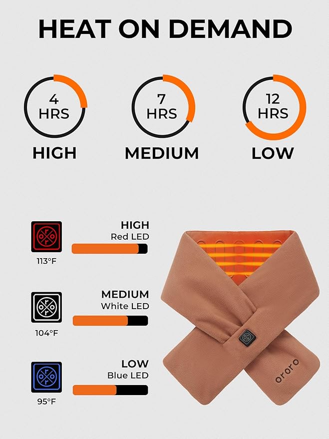 ORORO Heated Scarf, Up to 12 Hours of Warmth, Heated Neck Warmer with Rechargeable Battery
