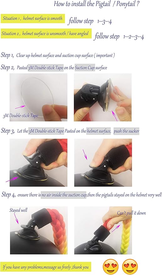 Helmet Pigtails Gradient Ramp Helmet Braids Ponytail Helmet Hair with Suction Cup for Motor Bike 1PCS 24inch (Helmet not Included)