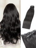 LUVME Straight Seamless 70g 4Pcs Clip in Hair Extensions Full Max with 22inch Remy Human Hair Clip ins Extensions, Natural Black 100% Real Soft Hair