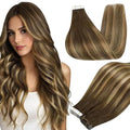 Full Shine Invisible Tape in Extensions Human Hair Color 4/24/4 Medium Brown to Honey Blonde Hair Extensions Tape in 22Inch Remy Hair Extention 20Pcs Seamless Skin Weft 50G Add Length for Party