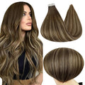 Full Shine Tape in Hair Extensions Human Hair 12Inch Invisible Hair Extensions 30G Tape in Remy Hair 4 Medium Brown Ombre 24 Blonde Highlight 4 Double Sided Tape Hair Extensions Real Human Hair 20Pcs