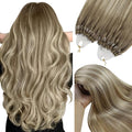 YoungSee Microbead Hair Extensions Ombre Micro Loop Hair Extensions Real Human Hair Balayage Light Brown with Blonde Micro Hair Extension Human Hair Silky Straight for Young Adults 22 Inch 50s 50g