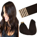 GOO GOO Tape in Hair Extensions Human Hair, 2 Dark Brown, 18inch 25g 10pcs, Skin Weft Seamless Invisible, Silky Straight with Thick Ends, Remy Human Hair