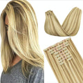 GOO GOO Clip in Hair Extensions Real Human Hair, Remy Human Hair Extensions Clip ins for Women, Natural Human Hair, 24inch 220g 9Pcs, #16/22 Light Blonde Highlighted Golden Blonde
