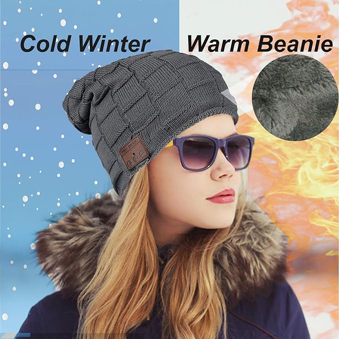 Wireless Music Hat Beanie for Men Women Headphones Wireless Earbuds Headset Music Audio Stereo Earphone Boys Girls Beanie hat Winter Cap Outdoor Sport Business Truck Driver Deep Grey