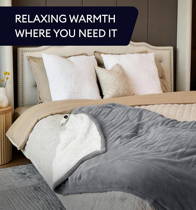 Heated Blanket Electric Throw 50"x60" – Safe Electric Heating Blanket with Auto Shut-Off & Overheat Protection, 10 Heat Settings, Washable Heated Throw for Couch, Bed, Office & Dorm
