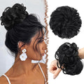 FESHFEN Large Jet Black Synthetic Fiber Messy Bun Hair Piece, 1.94 oz