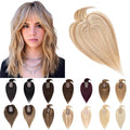 SEGO Hair Toppers for Women Real Human Hair With Bangs, 7 * 13CM Silk Base 100% Remy Human Hair Clip in Top Wiglet Hairpieces Add Volume -14 Inch Golden Brown&Bleach Blonde