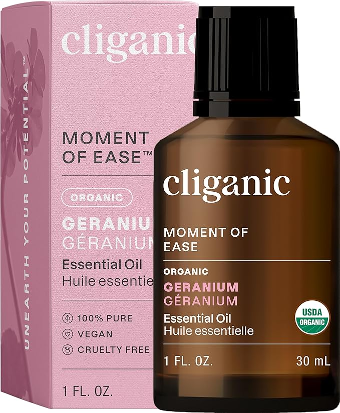 Cliganic Organic Geranium Essential Oil, 100% Pure Natural for Aromatherapy | Non-GMO Verified (Packaging May Vary)