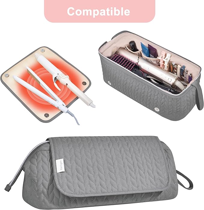 Hair Tools Travel Bag Karsyon Heat Resistant Mat Case Hot Tools Straightener, Curling Iron,Hair Dryers,Haircare Accessories Travel Essentials for Women 2 in 1 Organizer Bags (Gray)