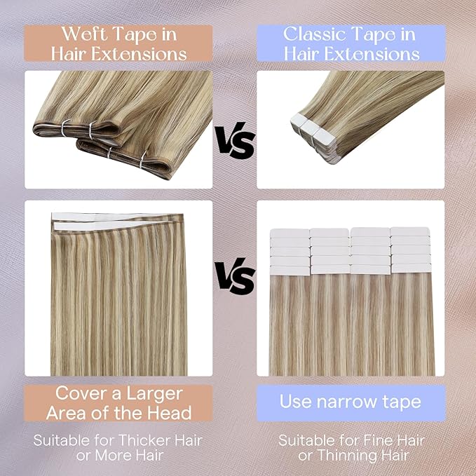 Full Shine Tape in Weft Hair Extensions Human Hair Color 16 Highlight 22 Blonde Genius Pu Genius Weft Double Sided Tape in Weft Invisible Tape ins Extensions 18Inch 50G One Piece for Daily Office Look