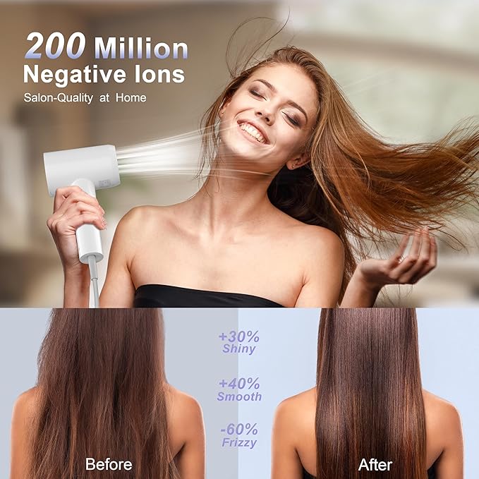 YAPOY Hair Dryer, 200 Million Ionic Blow Dryer, 110,000 RPM Fast Drying, Reduced Frizz, Intelligent Thermo-Control, Low Noise, Lightweight for Adult/Children/Dog, Home/Hotel/RV/Travel