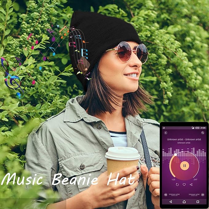 Wireless Hat Music Beanie for Men Women Music Beanie Hat Headphones Headset Speaker Microphone Cap Boys Teens Tech Beanie hat