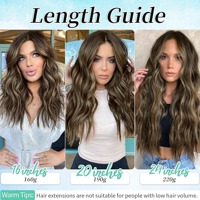 KooKaStyle Clip in Synthetic Hair Extensions Long Wavy 4PCS Thick Hairpieces Brown mix Sandy Blonde F6/18 Fiber Double Weft Natural Hair Extensions 20 Inch for Women