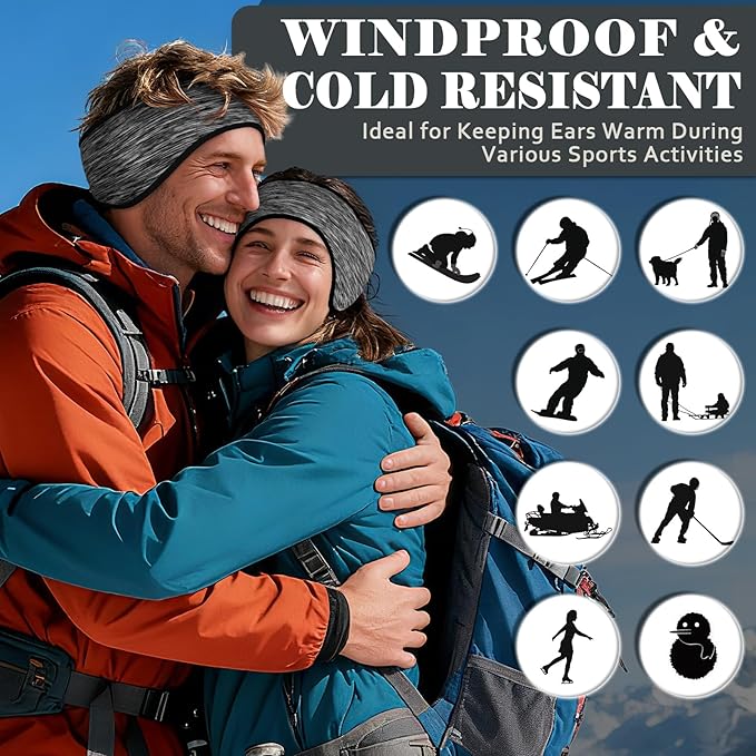 beister Ear Warmers for Women and Men, Fleece Winter Running Headbands with Ear Muffs, Windproof Thermal for Outdoor Sports