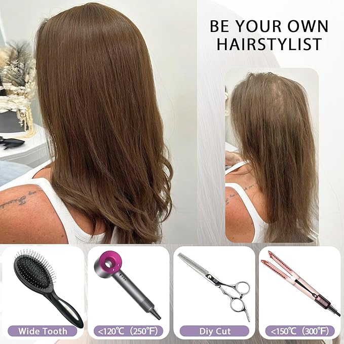 3x5 Inch Injected Silk Base Hair Toppers for Women, 16 Inch Length 130% Density Real Human Hair Pieces #2A Brown