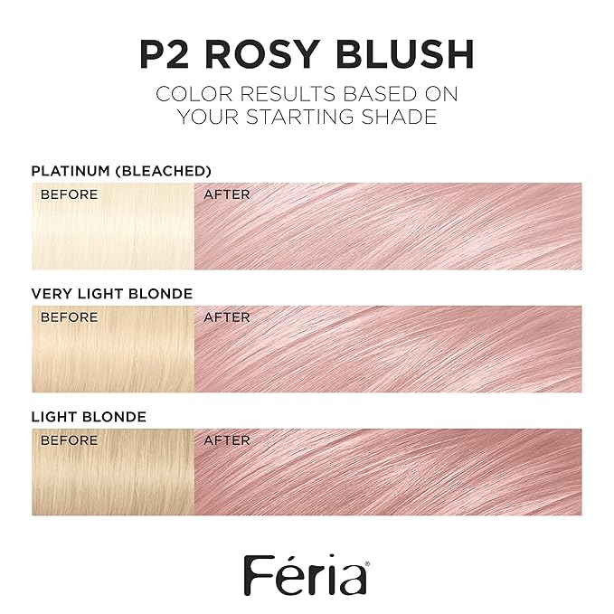 L'Oreal Paris Feria Multi-Faceted Shimmering Permanent Hair Color, P2 Rosy Blush (Smokey Pink) (Pack of 2)