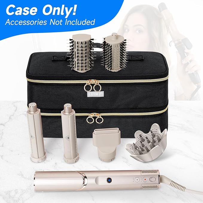 Travel Carrying Case Compatible with Shark Flexstyle/FlexFusion/Hair Dryer,Double-Layer Hair Hot Tools Storage Bag Fits for Dyson Airwrap Styler/Supersonic Hair Dryer and Attachments,Black-Bag Only
