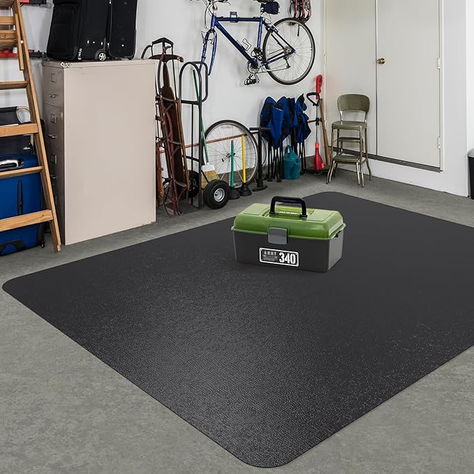 Area Floor Mat for Home, 4'×6' Large Black No Slip Waterproof Vinyl Area Rug for Under Dining Room Table, Spill Resistant Hard Floor Protector Cover, Easy Clean Splat Mat for Under High Chair