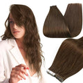 Full Shine Tape in Extensions Human Hair 18 Inch Real Tape in Hair Extensions Color 4 Middle Brown Hair Extensions Real Human Hair Straight Seamless Skin Weft 20Pcs 50G Remy Invisible for Women