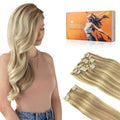 DOORES Hair Extensions Real Human Hair, Light Blonde Highlighted Golden Blonde 150g 9pcs 16 Inch, Remy Hair Extensions Clip in Human Hair Extensions For Women Clip in Straight Thick Hair Extensions