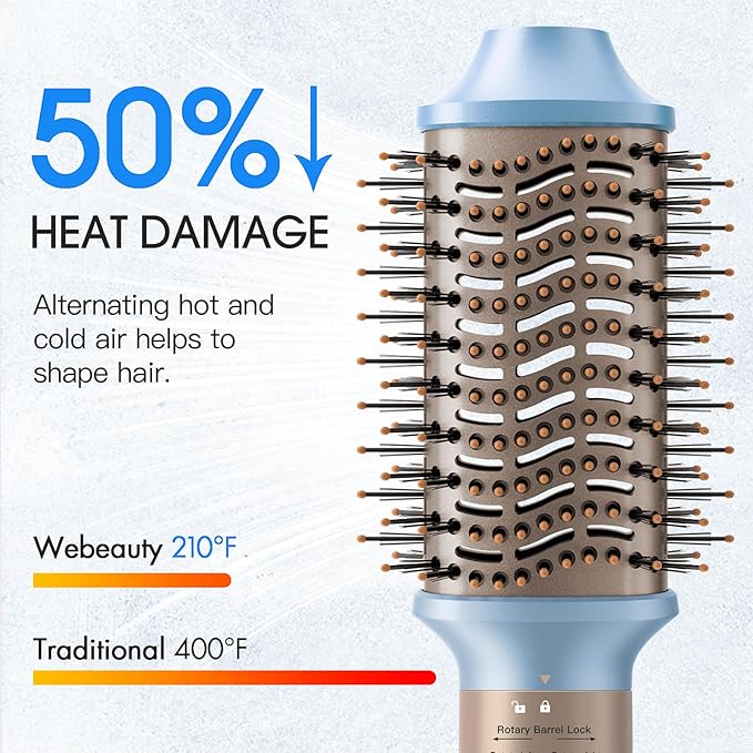 Webeauty Hot Air Styler, Blow Dryer Brush, Auto Hair Wrap Curling Irons Hot Air Brush Negative Ionic Airflow Hair Curlers, Multi Styler for Volumizing, Straight, Wavy, Curly Hair, Blue Pink