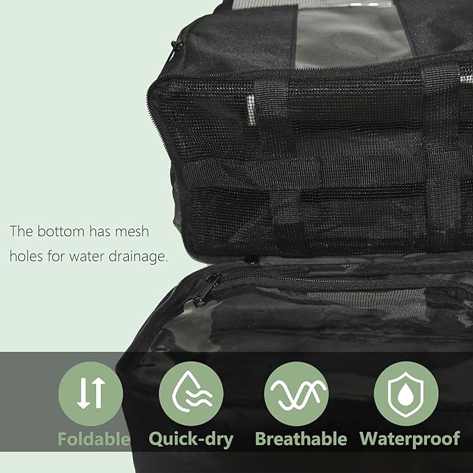 Large Mesh Shower Caddy,Portable Shower Bag Tote Basket,Hanging Quick Dry Toiletry Caddy for College Dorm, Bathrooms, Gyms, Travel, Camping, Swimming, and RVs(with straps) (Black)