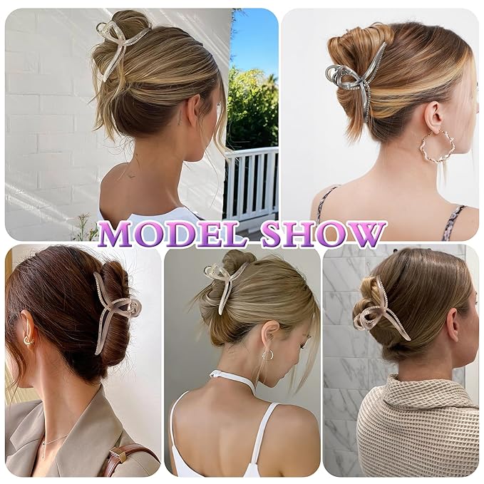 Large Metal Acetate Hair Claw Clips with Rhinestones, Gold Metal Hair Claw for Thick Hair, Strong Hold Non Slip Gold Hair Clips & Acetate Rhinestone for Women（Mermaid White）