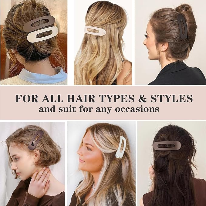 5 Pcs Flat Hair Clips, Medium Lay Flat Claw Clips for Women Girls,Strong Hold Non-slip Matte Hair Claws for Thick Thin Hair(Brown&Pink)