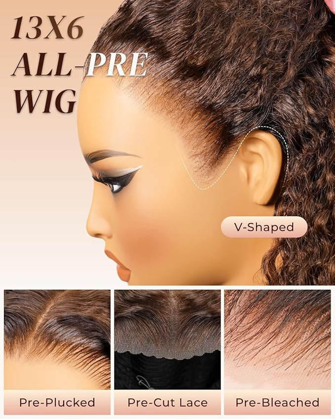 Arabella Chocolate Brown Lace Front Wigs Human Hair 13x6 Deep Wave Lace Front Wigs Human Hair Colored Deep Curly HD Lace Frontal Wigs for Women Pre Plucked with Natural Hairline 30 Inch
